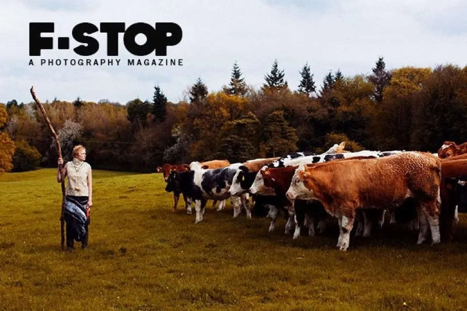 Обложка F-Stop Magazine, Issue 71: женщина в поле среди коров, фотография Олега Багмуцкого
