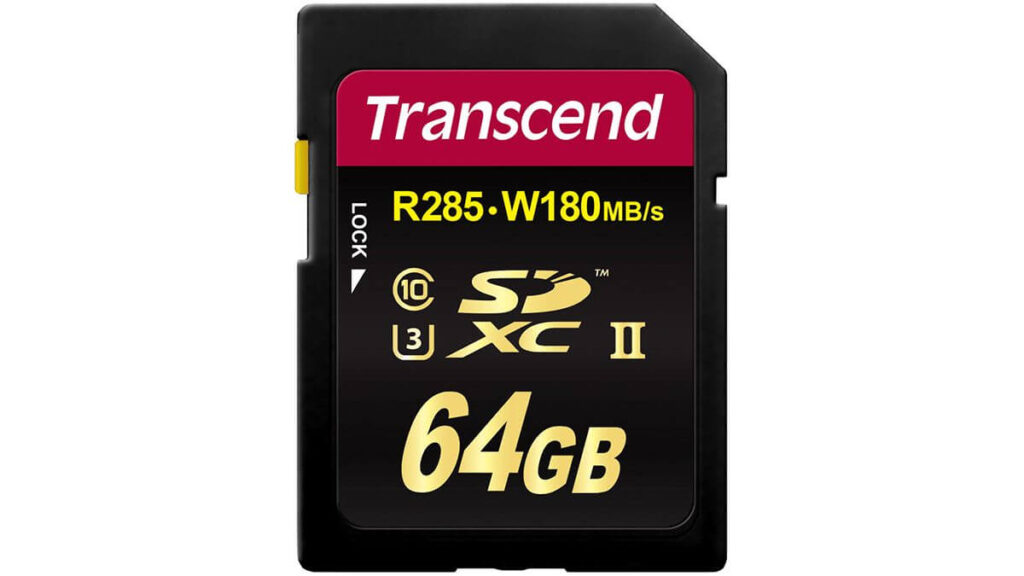 Карта памяти Transcend SDXC 64GB, скорость чтения 285MB/s, запись 180MB/s