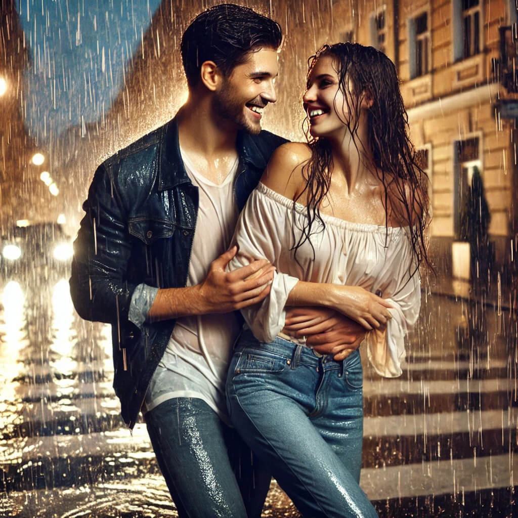 Фотосессия пары под дождем